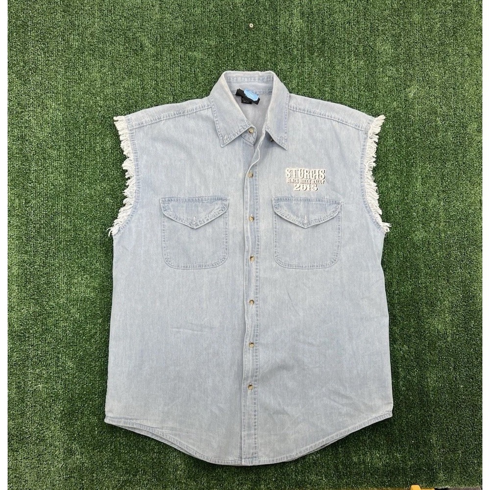 Biker Wear USA Sturgis Black Hills Mens XXL Denim Sleeveless Button Vest